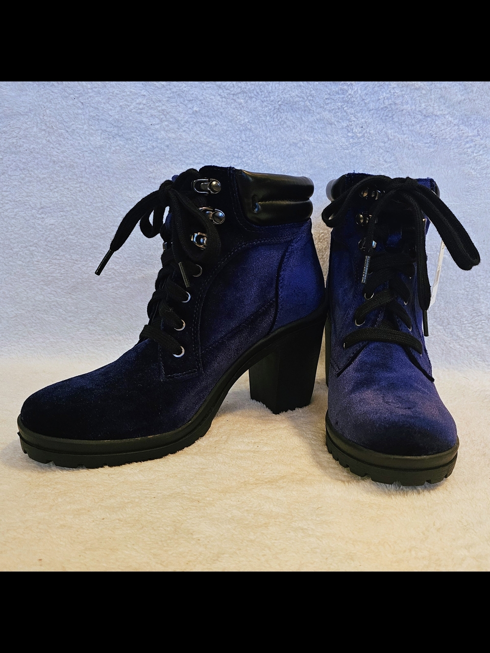JOE BOXER Royal Blue Velvet Faux Leather Ankle Boots
